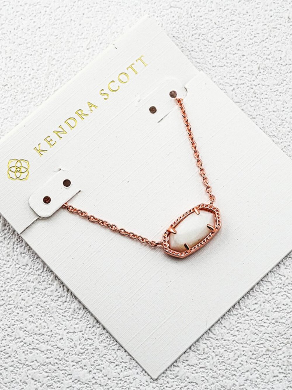 Kendra Scott Rose Gold Oval Pendant Necklace with White Stone